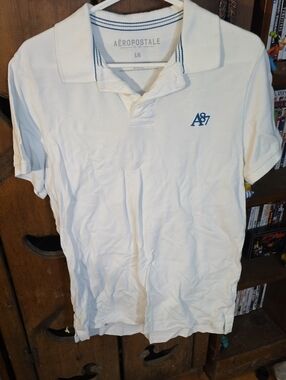 Aeropostale Men's White Polo with Blue A87 Logo